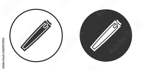Nail clipper icon in trendy flat design versions in black and white.
