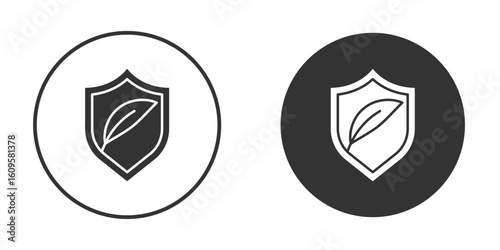 Shield with leafs icon in trendy flat design versions in black and white.