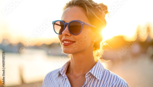 Woman in sunglasses at sunset