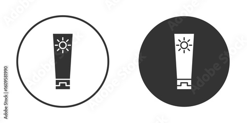 Suntan cream icon in trendy flat design versions in black and white.