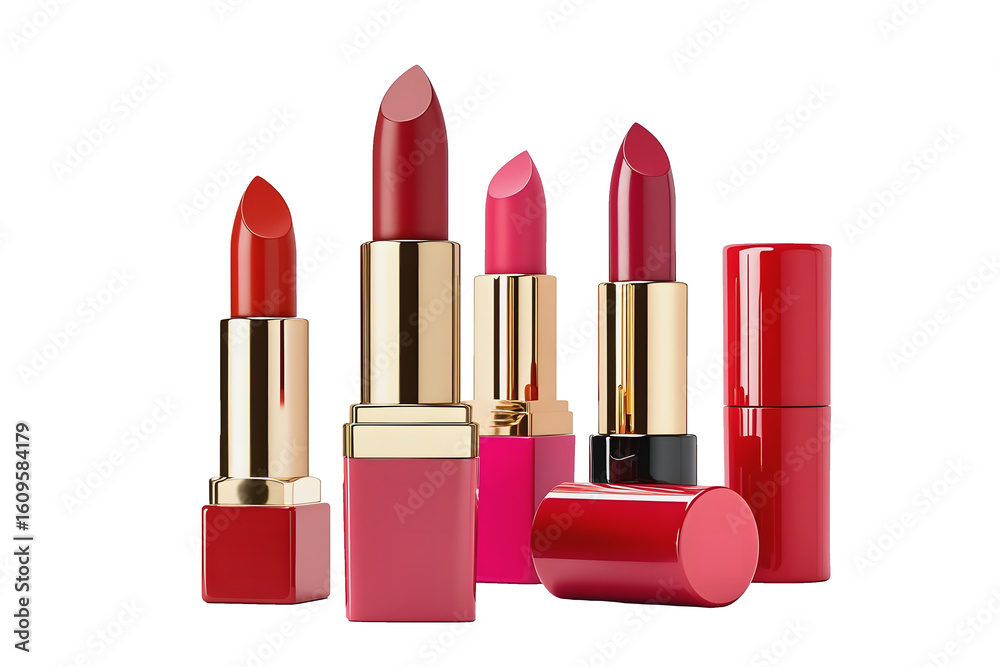 Obraz premium Set of Colorful Lipsticks in Red and Nude Shades png