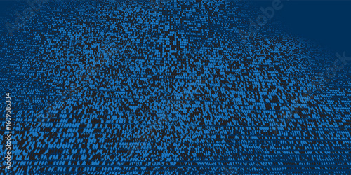 Abstract digital data background with blue pixelated squares on a dark surface, representing technology, coding, or digital communication.