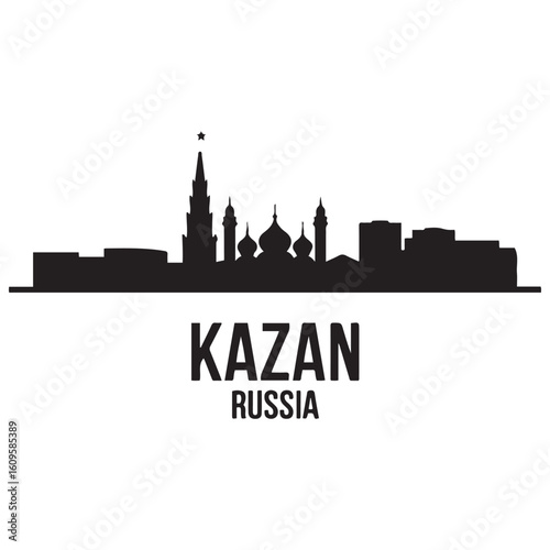 Kazan skyline horizontal banner. Kazan, Russia. Vector template for your design. Vector black silhouette. with white background