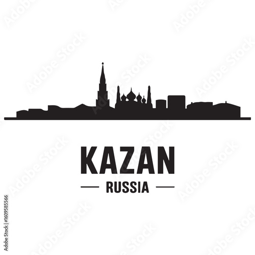 Kazan skyline horizontal banner. Kazan, Russia. Vector template for your design. Vector black silhouette. with white background
