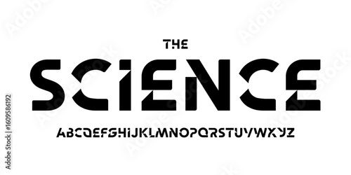Science technology font, futuristic alphabet for scientific headline, medical digital product logo, display device typography, app UI typographic design. Modern vector typeset.