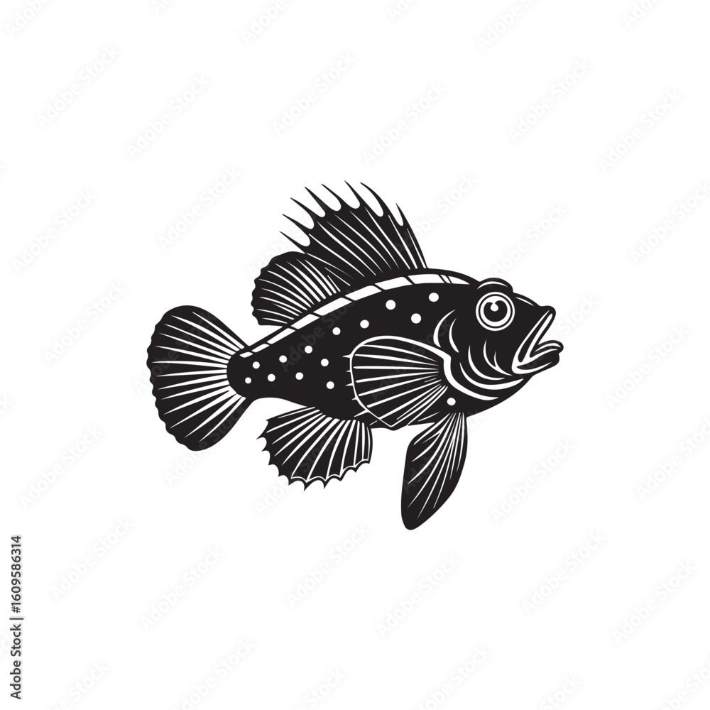Fototapeta premium Gory fish silhouette vector illustration logo design sticker