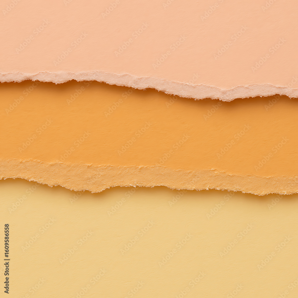 Fototapeta premium Creative pastel torn paper background with layered textures in peach, orange, and yellow shades for design and art projects