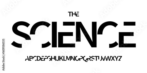 Science technology font, futuristic alphabet for scientific headline, medical digital product logo, display device typography, app UI typographic design. Modern vector typeset.