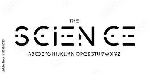 Science technology font, futuristic alphabet for scientific headline, medical digital product logo, display device typography, app UI typographic design. Modern vector typeset.