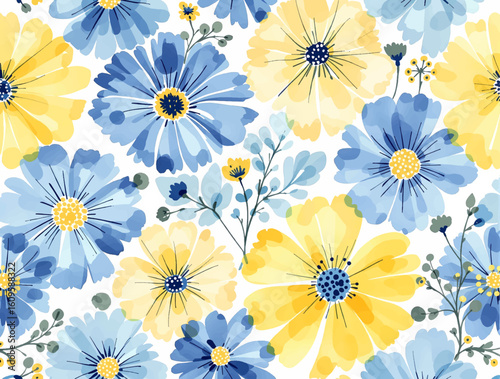 Seamless floral pattern watercolor, Colorful watercolor flowers background	