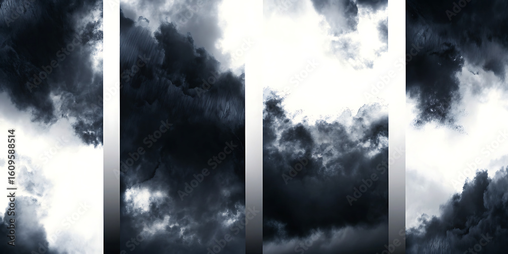Fototapeta premium image of dark grey ominous storm clouds isolated on white background, png, ai generated.