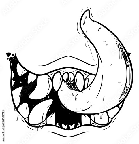 Scary monster mouth with tongue drooling