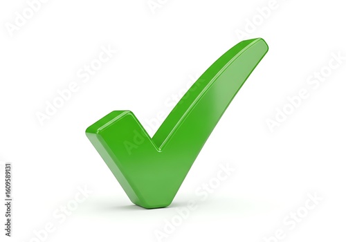 Photo of a vibrant green check mark isolated on a white background