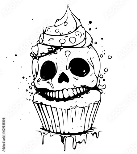 Skull cupcake with dripping frosting