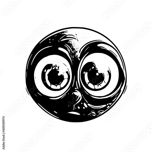 Round cartoon face with big surprised eyes