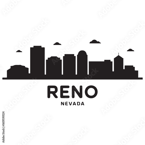Reno skyline horizontal banner. Reno, Nevada. Vector template for your design. Vector black silhouette. with white background
