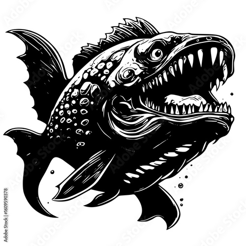 Fierce predatory fish with sharp teeth