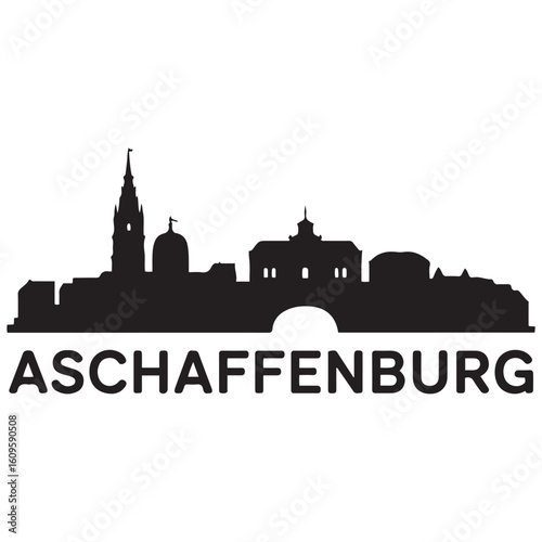 Aschaffenburg skyline silhouette. Black Aschaffenburg city. Vector black silhouette. with white background