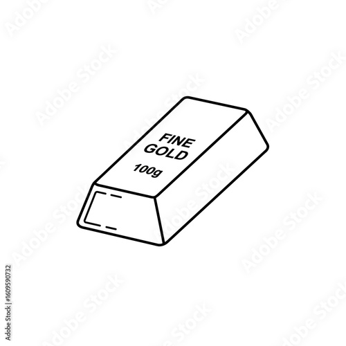 A simple, black and white illustration depicts a gold bar, representing wealth, investment, and financial security against a plain white backdrop.