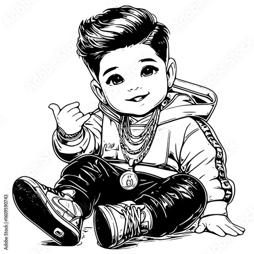 Cool boy with chains and thumbs up gesture