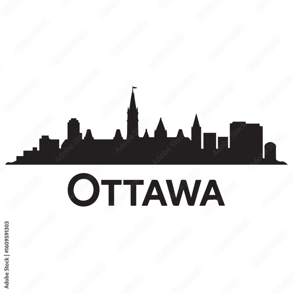 Ottawa skyline horizontal banner. Ottawa, Canada. Vector template for your design. Vector black silhouette. with white background Ottawa skyline horizontal banner. Ottawa, Canada. Vector template for your design. Vector black silhouette. with white background
