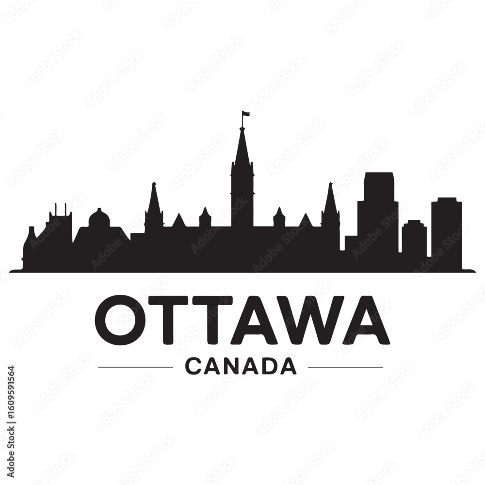 Naklejka premium Ottawa skyline horizontal banner. Ottawa, Canada. Vector template for your design. Vector black silhouette. with white background