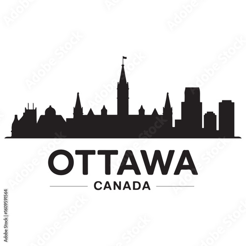 Ottawa skyline horizontal banner. Ottawa, Canada. Vector template for your design. Vector black silhouette. with white background