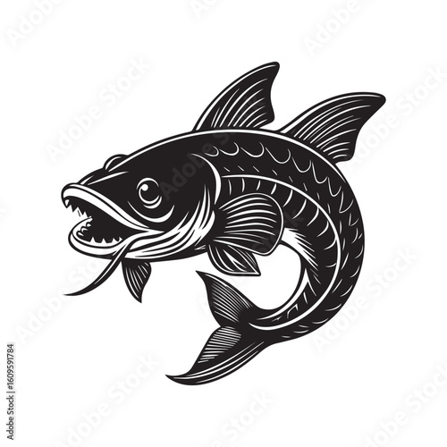 Stinging fish vector illustration logo sticker design silhouette 