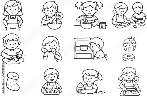 Children engaged in various activities silhouette isolated on white background