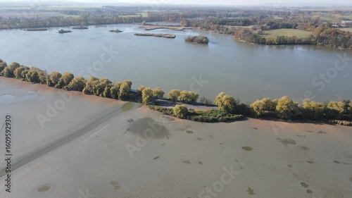 Drone video of drained ponds in autumn near the village of Jistebník. Autumn landscape of Poodří in North Moravia, Czech Republic.