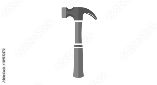 Grayscale claw hammer illustration with a two-tone handle and flat design style.