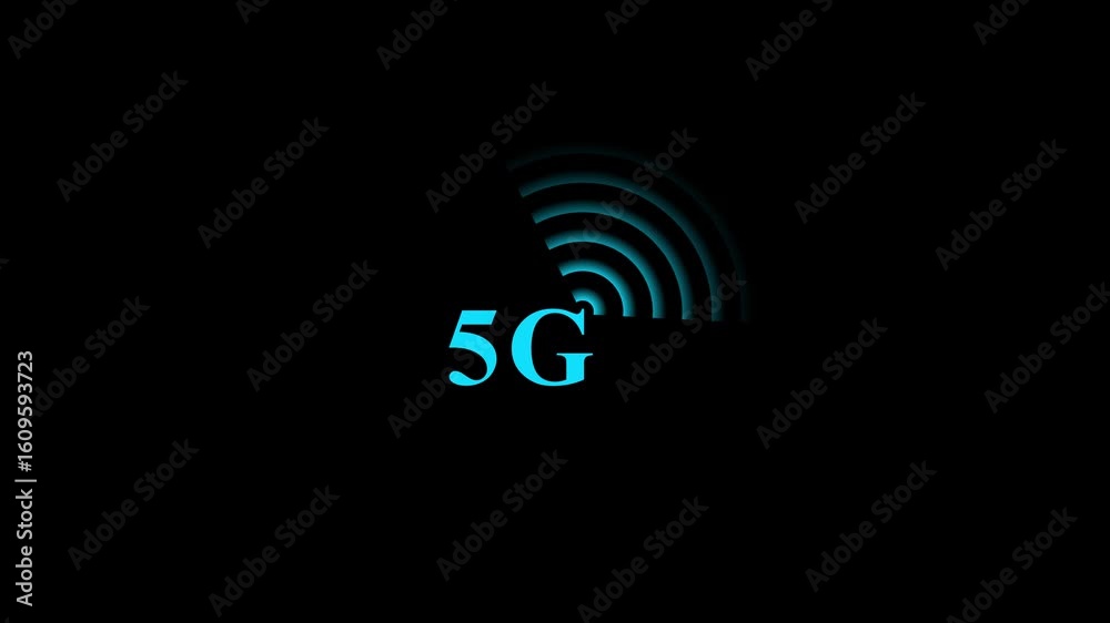 5G WIFI Cyan color wireless icon , internet connection animation on black background  4k Video Animation.