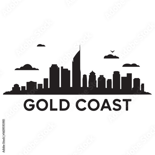 Gold Coast skyline silhouette. Black Gold Coast city. Vector black silhouette. with white background