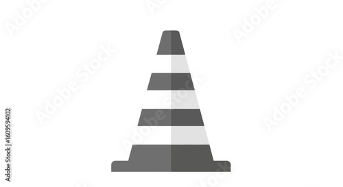 Monochromatic traffic cone icon with alternating gray and white horizontal stripes, flat design style.