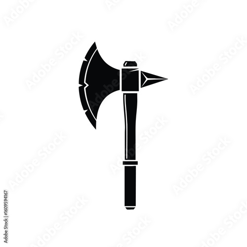 Black Silhouette of a Medieval Battle Axe with a Pointed Head.