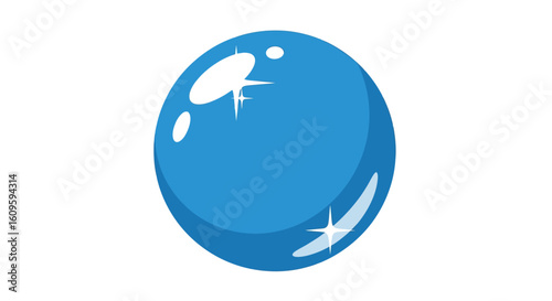 Shiny blue oval sphere with glossy highlights and sparkling light reflections.