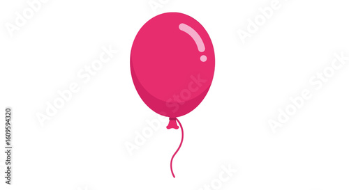 Shiny pink oval party balloon with a tied knot and string, flat vector illustration.