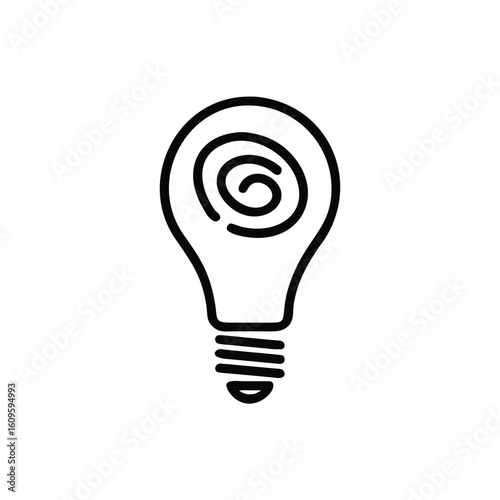 Line art spiral inside light bulb icon on idea concept