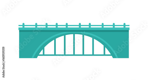 Teal arch bridge with a simple railing, depicted in a flat vector illustration style.