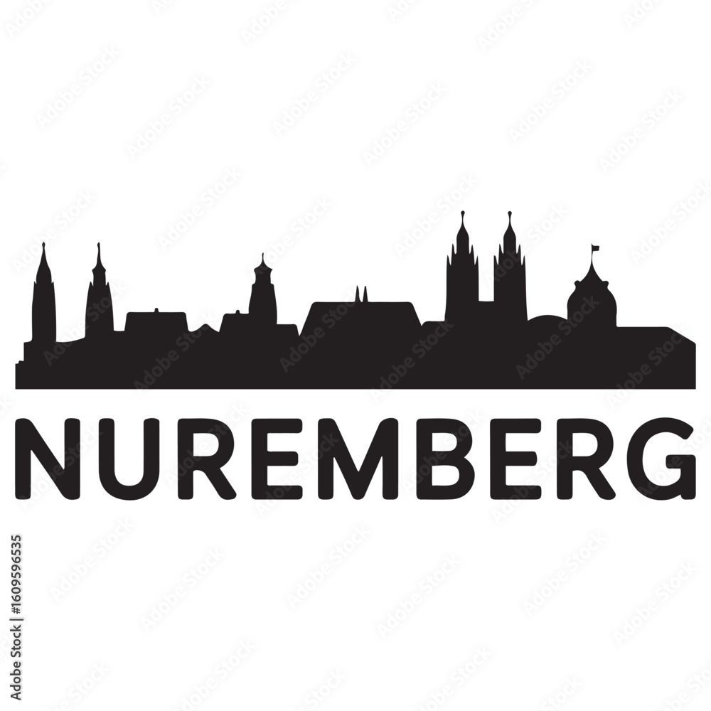 Naklejka premium Nuremberg skyline horizontal banner. Nuremberg, Germany. Vector template for your design. Vector black silhouette. with white background