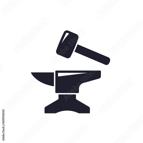 anvil and hammer icon, blacksmith tools on white