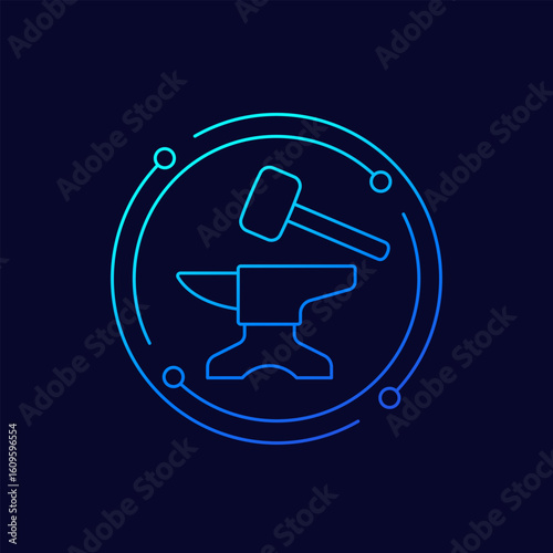 anvil and hammer icon, linear design