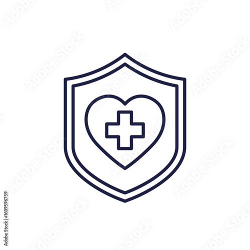 life insurance line icon with a shield on white