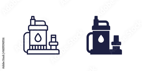 sump pump icons on white, line and solid design