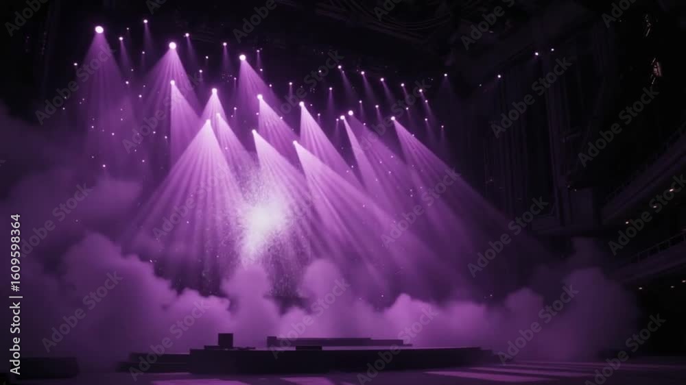 Dramatic Stage Lighting with Purple Hues and Smoke Effects.