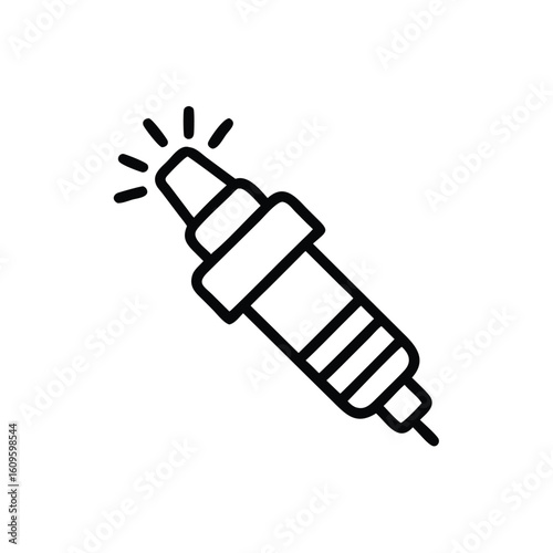 Outline icon a spark plug with radiating lines ignition engine