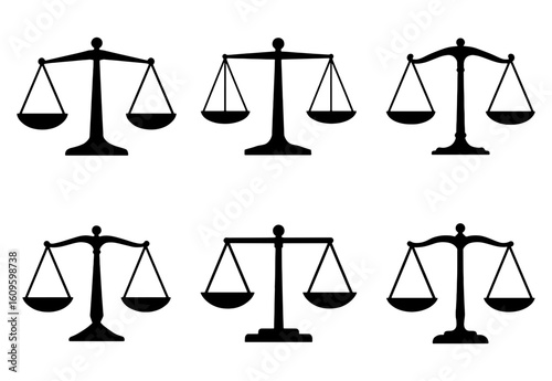 Six scales of justice in a symmetrical layout