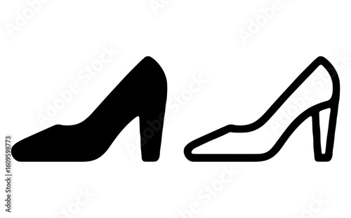 Two high heel shoes in solid and outline styles
