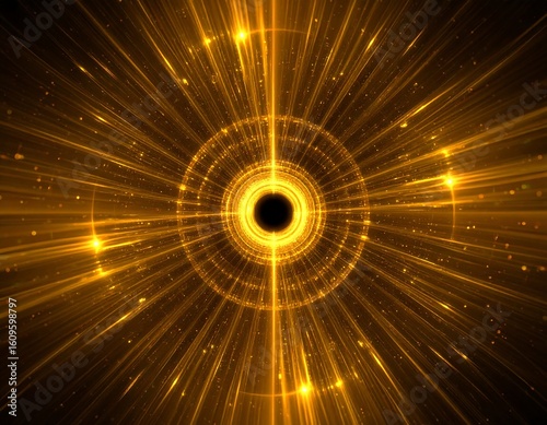 Abstract golden radial pattern with a central void