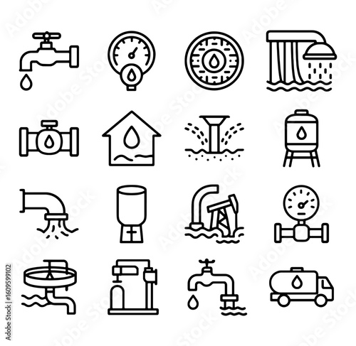 Various plumbing and water related icon set view